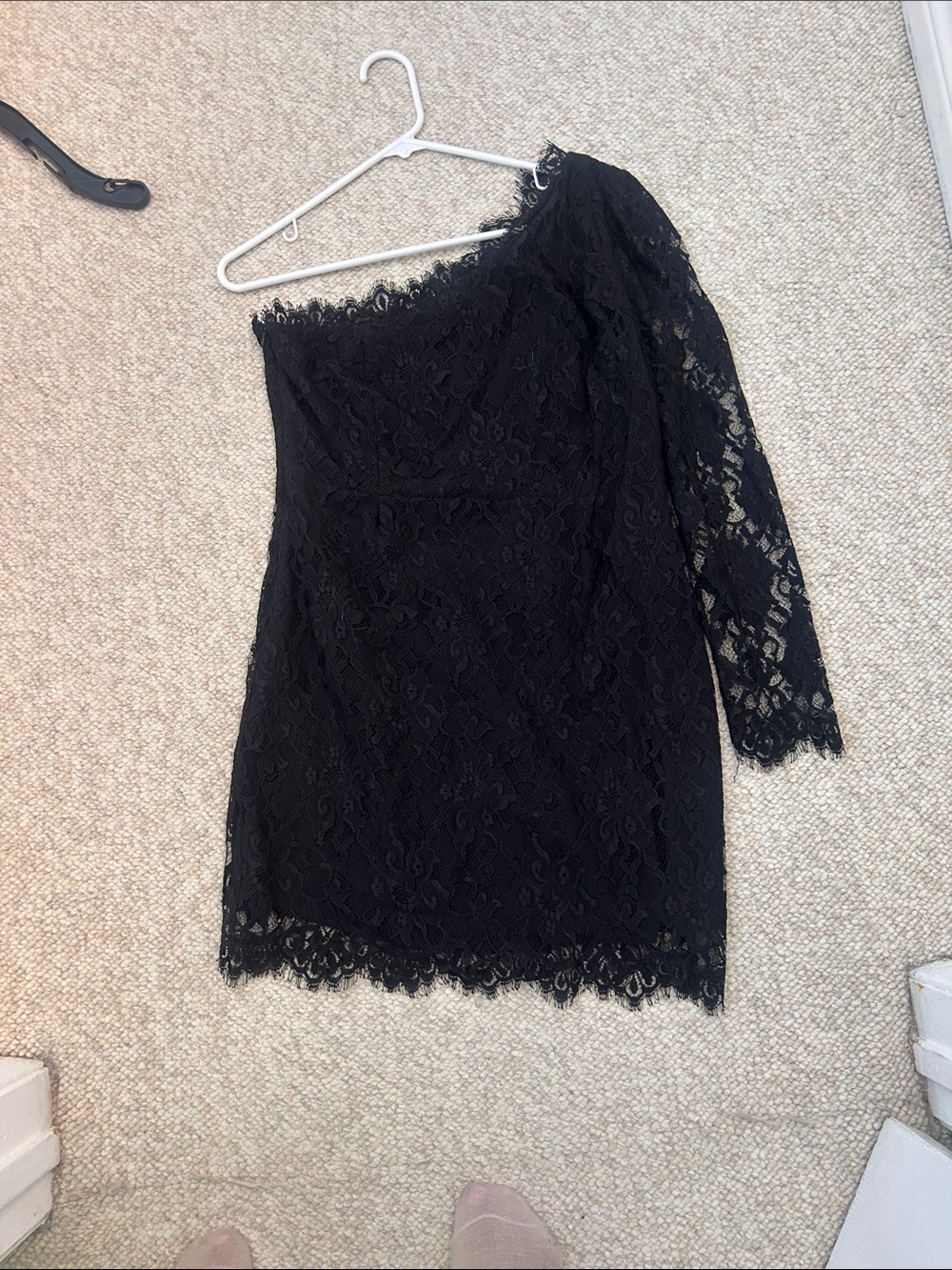 Madison Marcus Black One-Shoulder Lace Mini Dress
